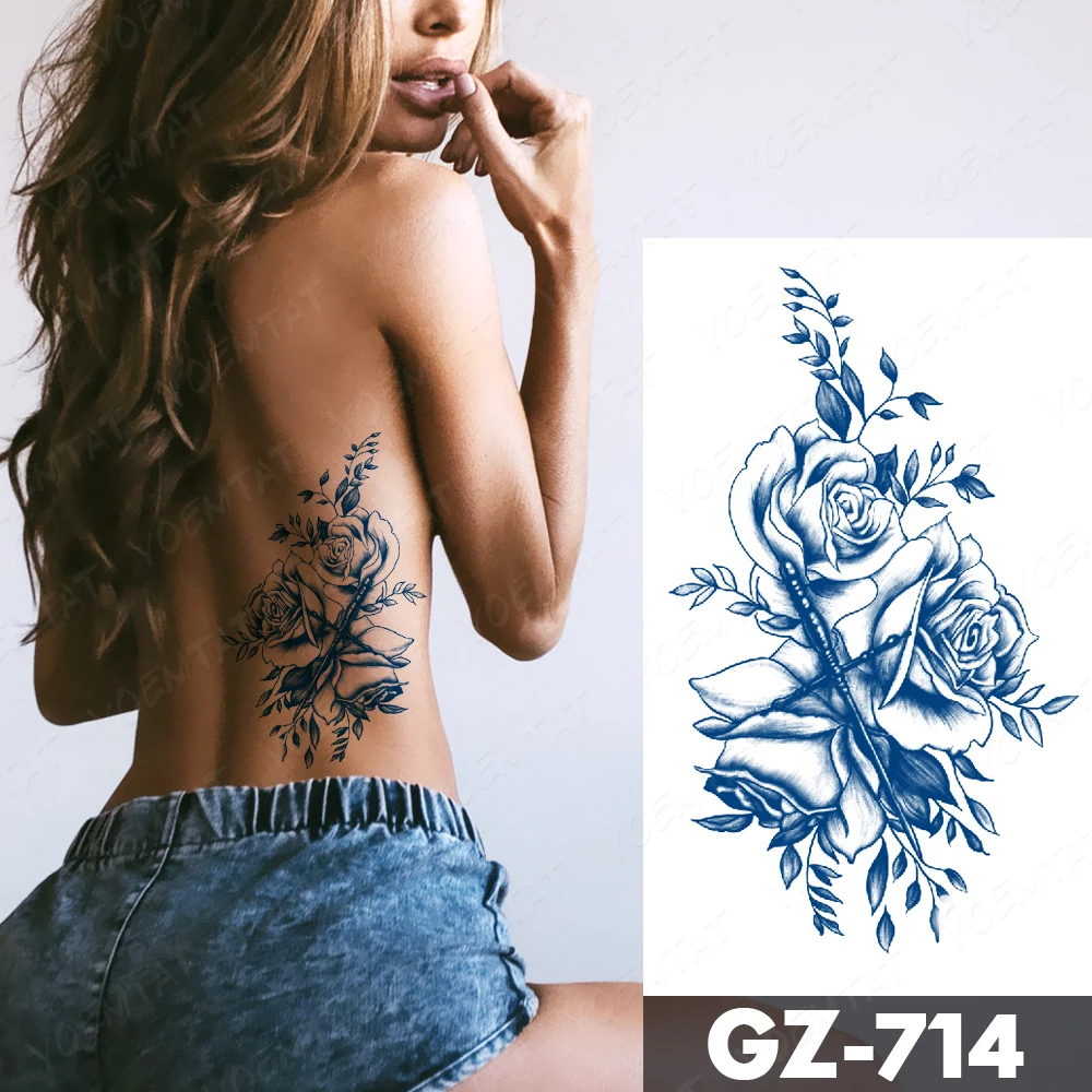 Waterproof Temporary Tattoo Sticker Cross Rose Back Genipin Herbal Semi-Permanent Juice Lasting Ink Body Art Flash Fake Tatoo