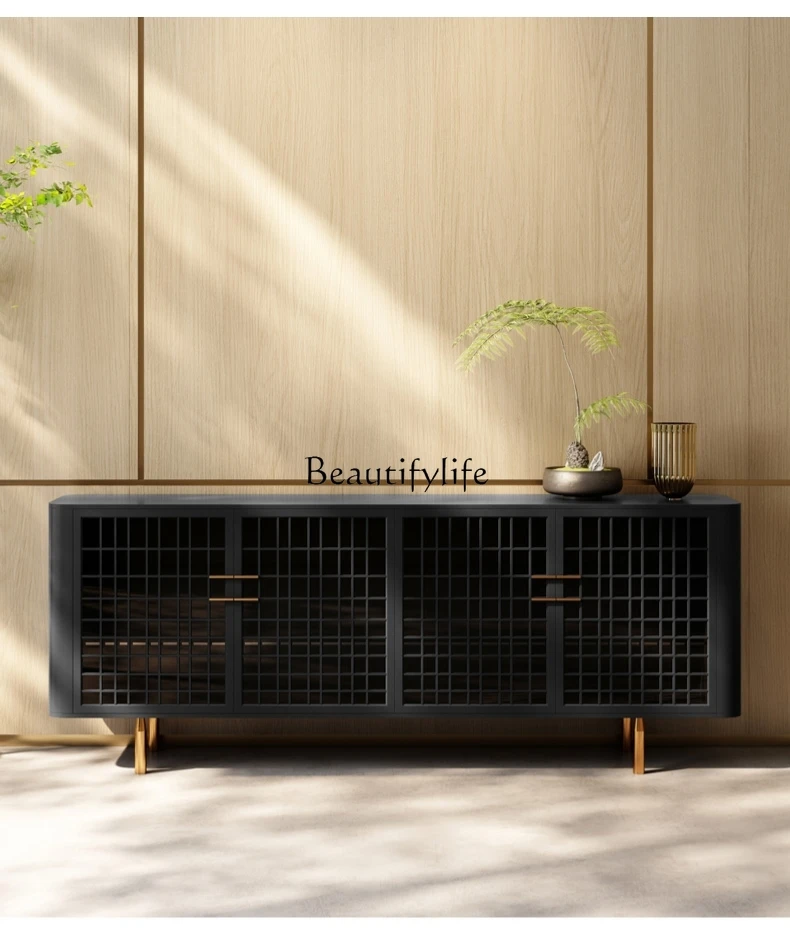 

06 light luxury solid wood villa large flat-floor entrance entrance cabinet retro living room storage modern simple cabinet