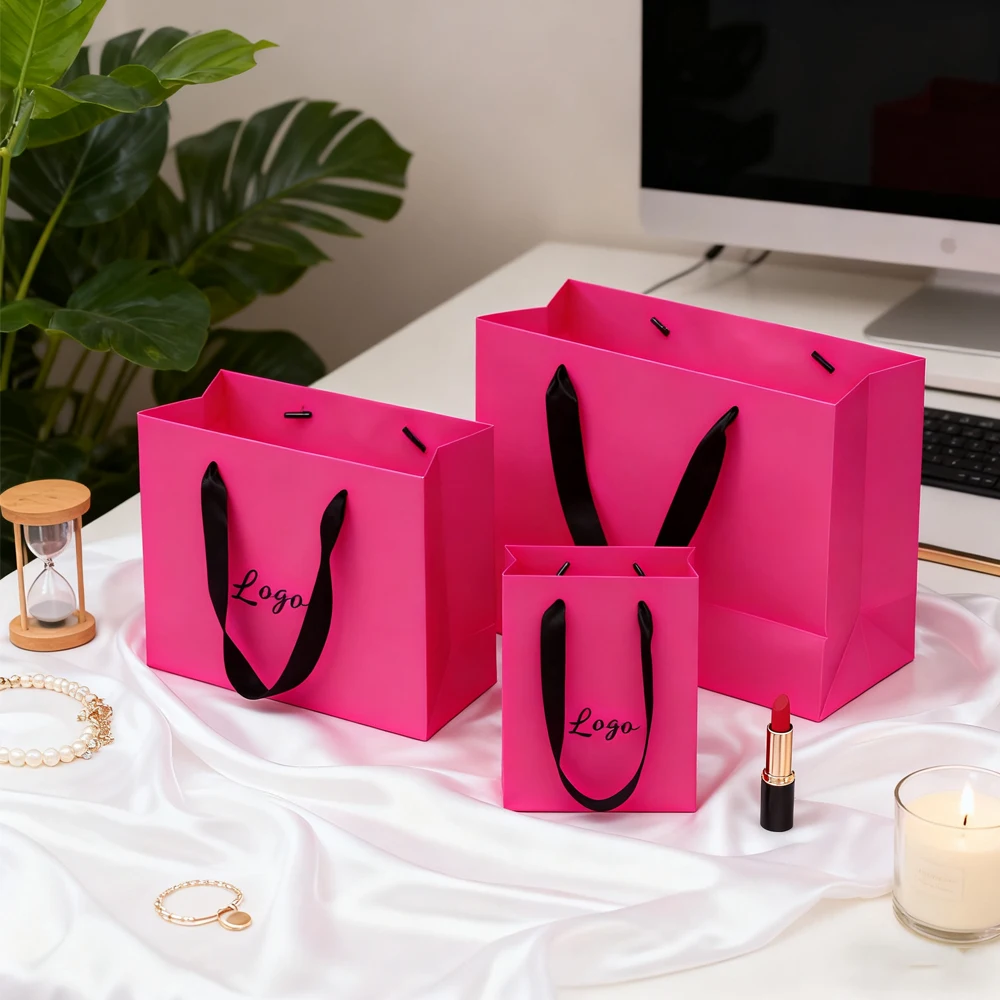 

Custom Logo Rose Paper Tote Bag Small Gift Jewelry Perfume Flowers Packaging Bags Christmas Wedding Birthday Shopping Storage