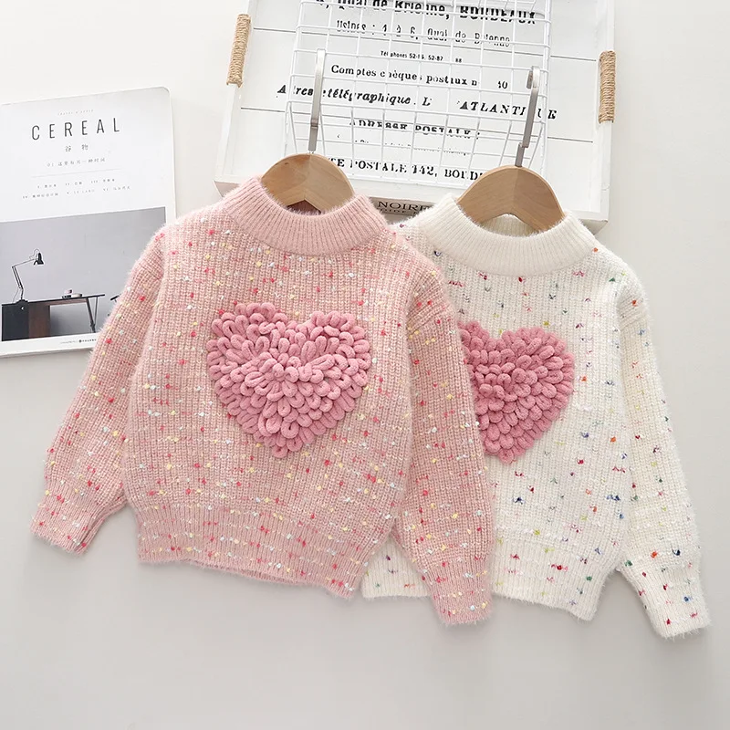 

Princess Girls Knitting Pullover Baby Autumn Winter Cotton Clothes Sweet Love Sweater Kawaii Children Girl Knitted Tops GY10201