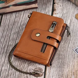 Carteira pequena de couro genuíno para homens, titular de cartão de crédito, zíper bifold, bolso, design de luxo, moda