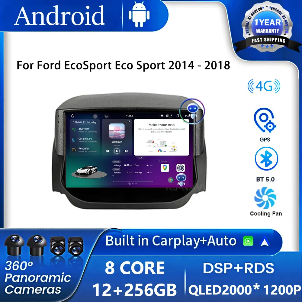 

Автомагнитола на Android 14 для Ford EcoSport Eco Sport 2014-2018, мультимедийный проигрыватель с GPS-навигацией, DSP, Carplay, NO 2 Din, DVD