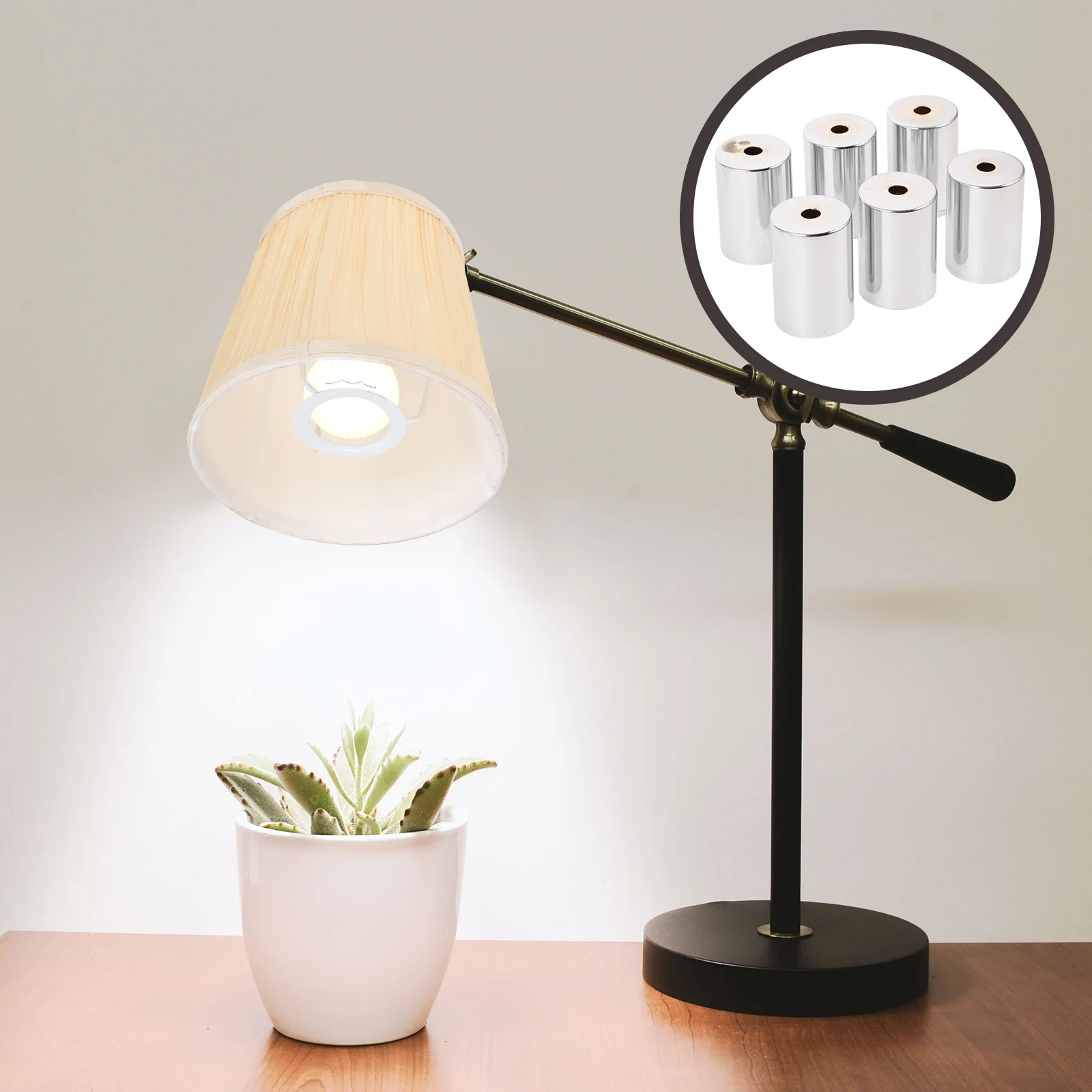

6Pcs Lamp Finial Parts Metal Bright Finish Cylinder Table Lamp Decorative Upgrade for Living Room Bedroom E27 Fixture