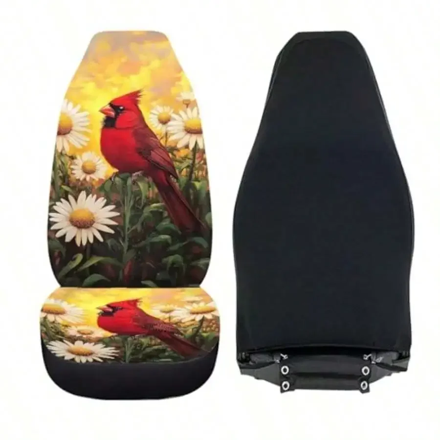 Cardinal Daisy Print Car Seat Covers Set For Front Bucket Seats Universal Fit