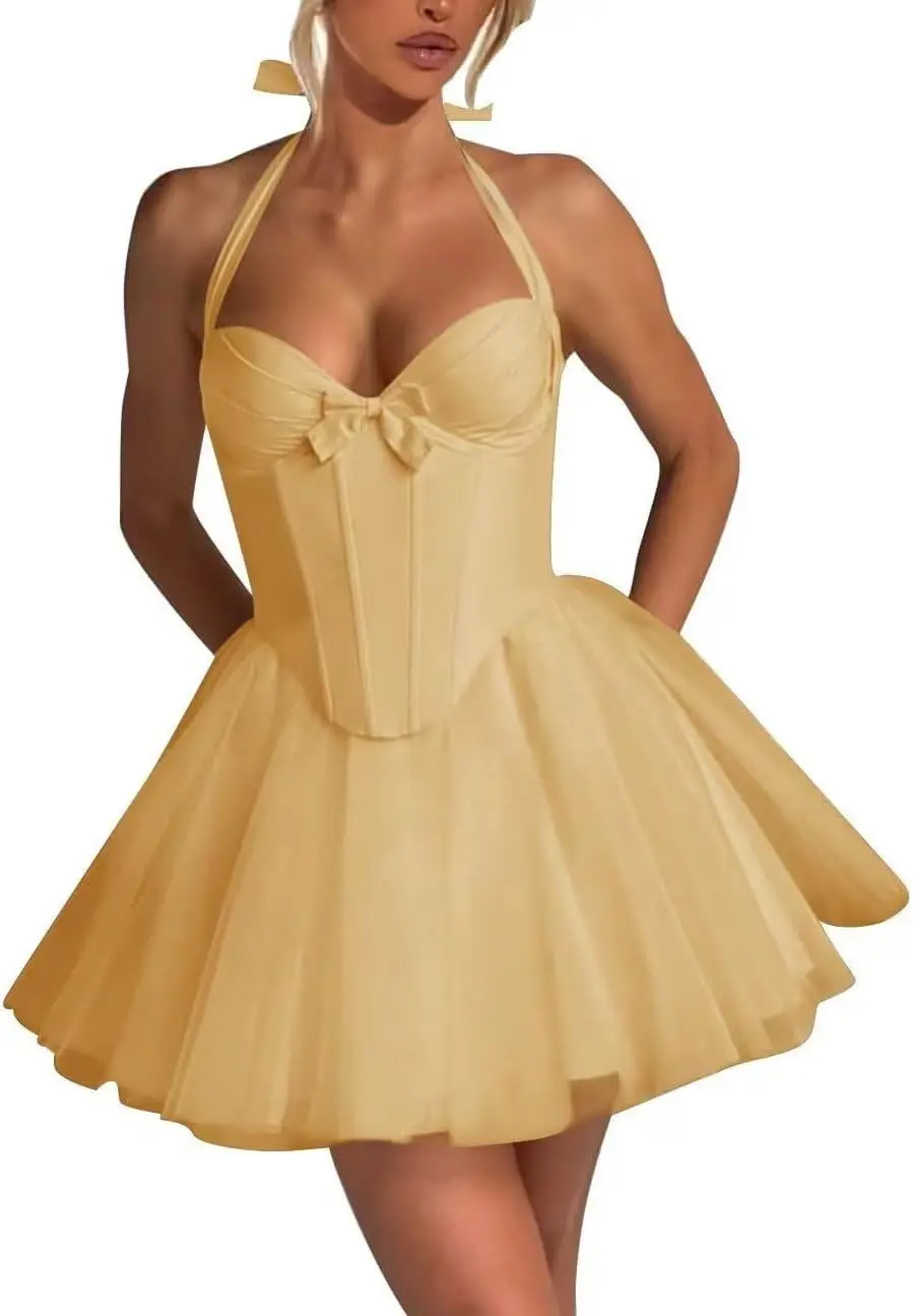 

Платье для выпускного вечера 2025 с бантом Короткое платье для выпускного вечера Коктейльные платья длиной выше колена, мини-коктейльные платья