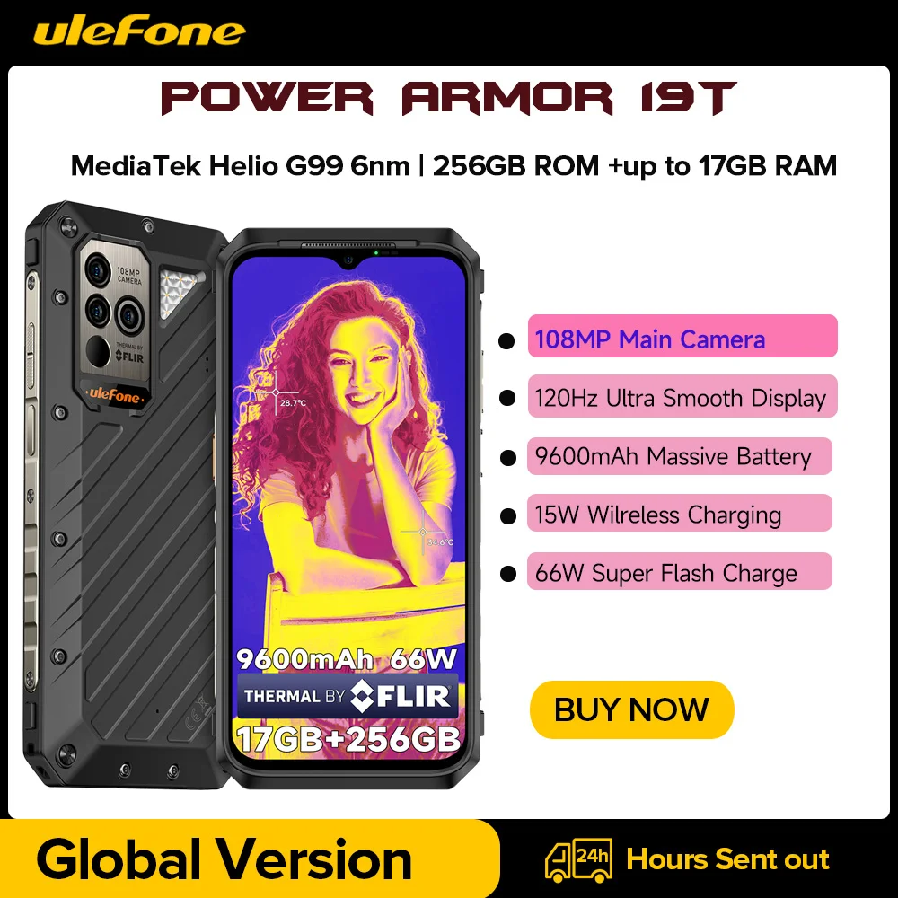 Ulefone Power Armor 19T robuuste telefoon tot 17 GB RAM + 256 GB ROM Helio G99 smartphone Android 66 W mobiele telefoon wereldwijd