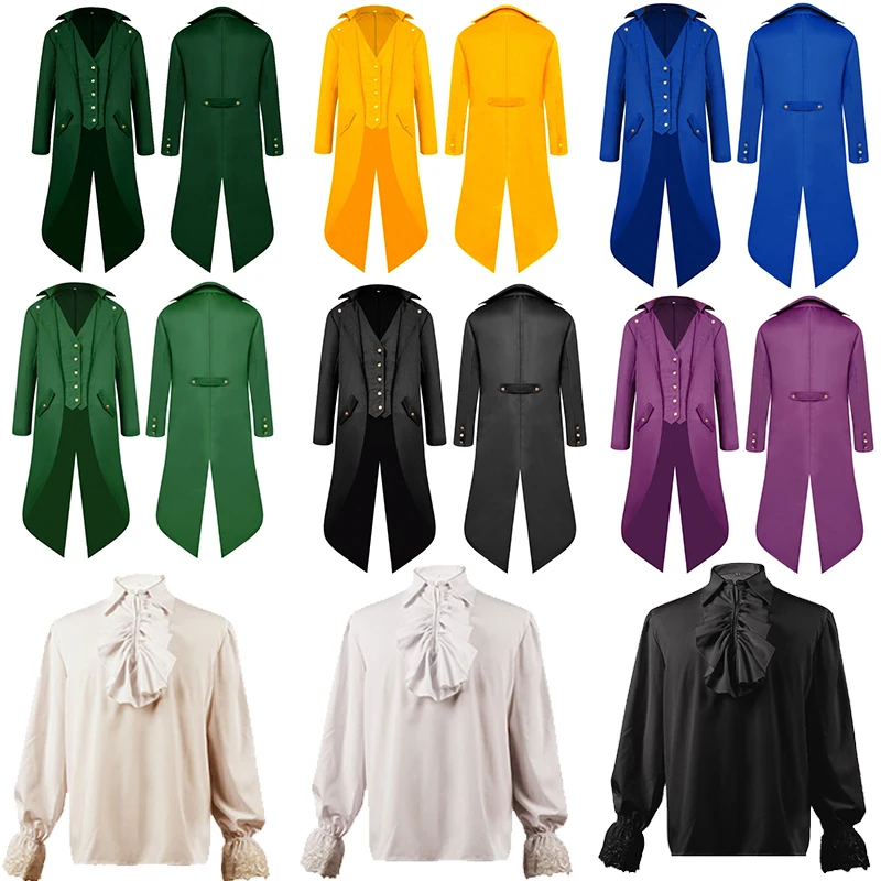 

Halloween Medieval Punk Retro Court Top Inner Wear Renaissance Adult Men's Shirt Polyester Fiber Ethnic Stage Costume