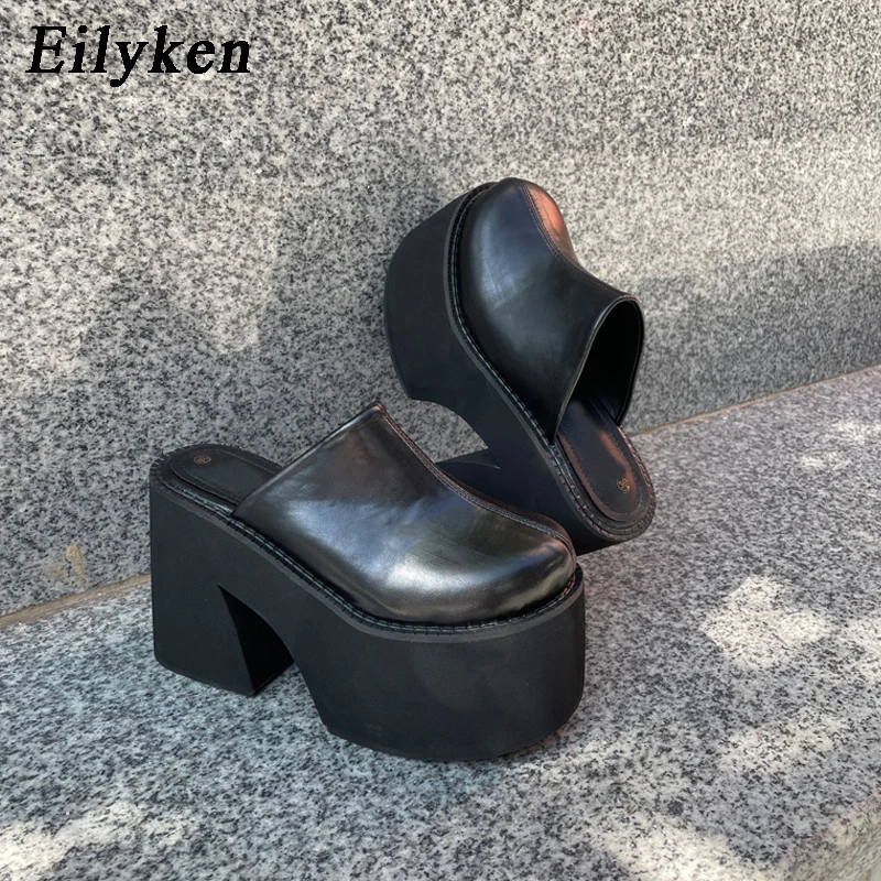 Eilyken Big Size 43 New Platform Women Slippers Fashion Chunky High Heels Sandals Roma Style Round Toe Slide Mule Shoes