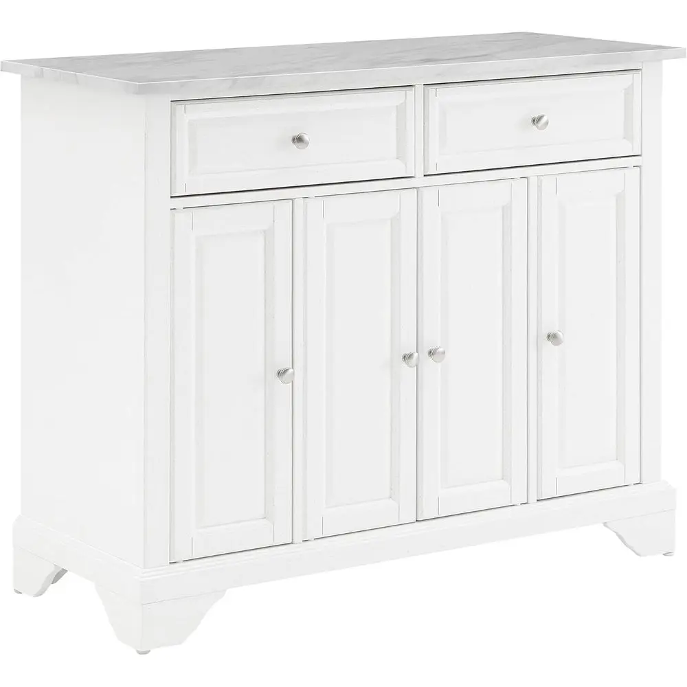 

White Distressed Rolling Kitchen Cart with Shelves, Microwave Stand, and Coffee Bar