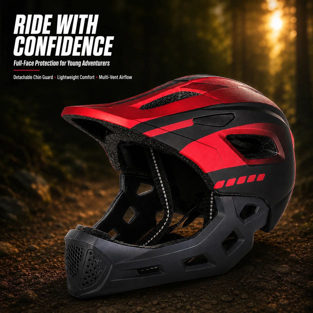 Horntour Kids Detachable Full Face Bicycle Helmets Kids Full Face Adjustable for Balance  Roller Skating Caps Bike Helmet