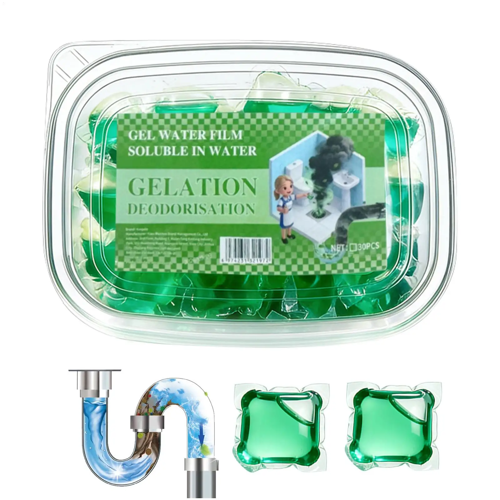 Drain Refresher 30 Granules Smell Remover Gnat Plumbing Pods Water-soluble Sink Refresher for Kitchen Bathroom Bathtub Toilet