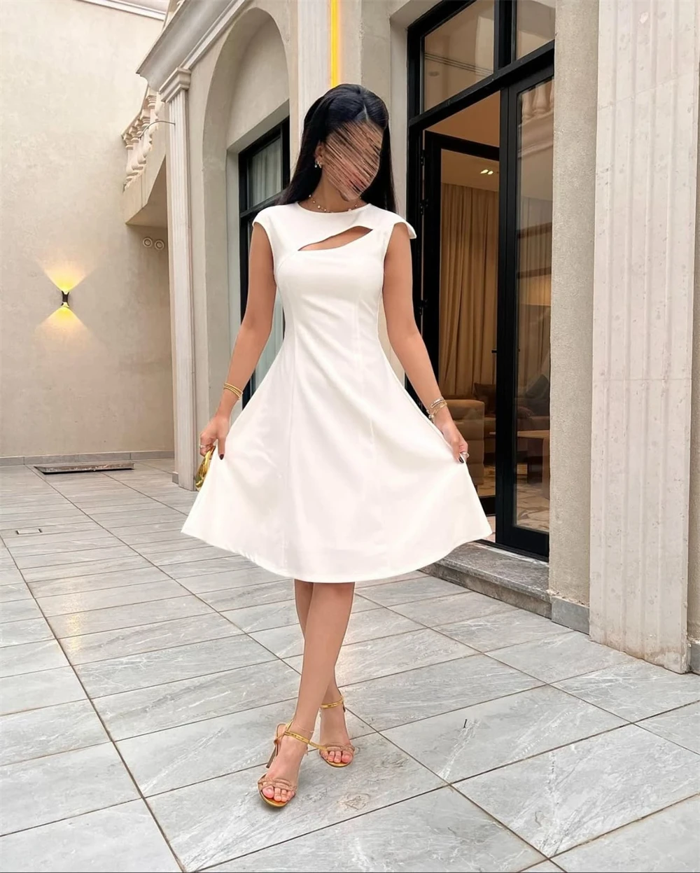 

Customized Temperament White Jersey Evening Dress O-Neck Cap Sleeve Homecoming Dress Bespoke Occasion Gowns Formal Classic