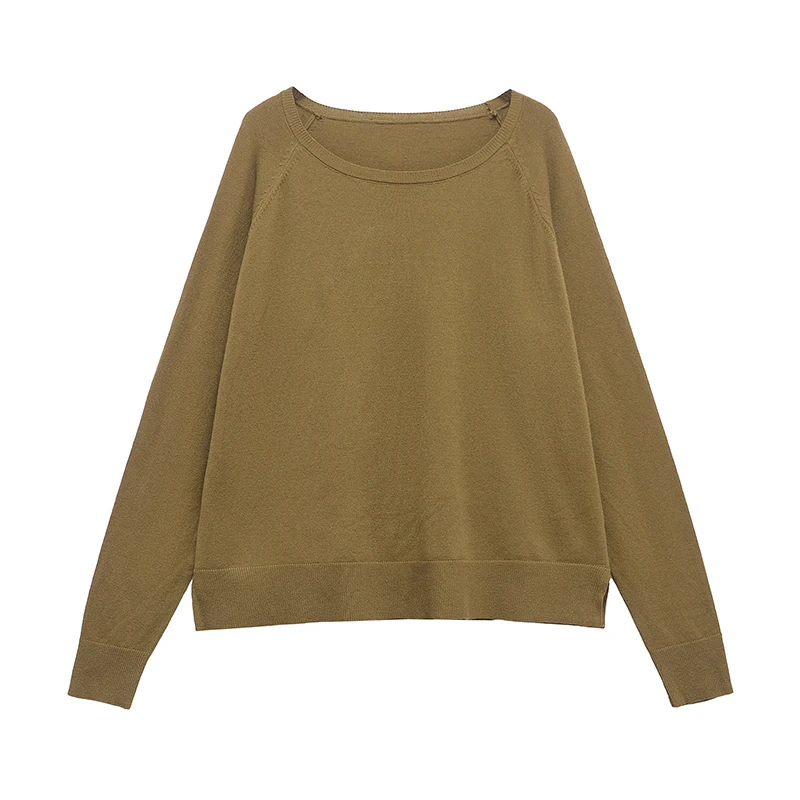 YENKYE Spring 2025 Women Long Sleeve O Neck Basic Knit Sweater Vintage Solid Casual Loose Pullover Tops