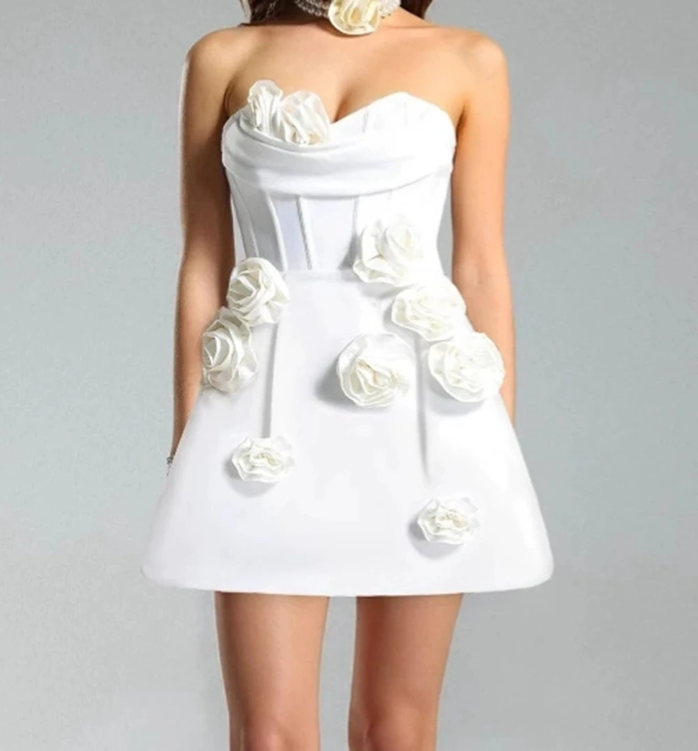 

Women's 3D Flower Decoration Bodycon Bandage Dress Elegant Wedding Party Short Dress-GZXX1091