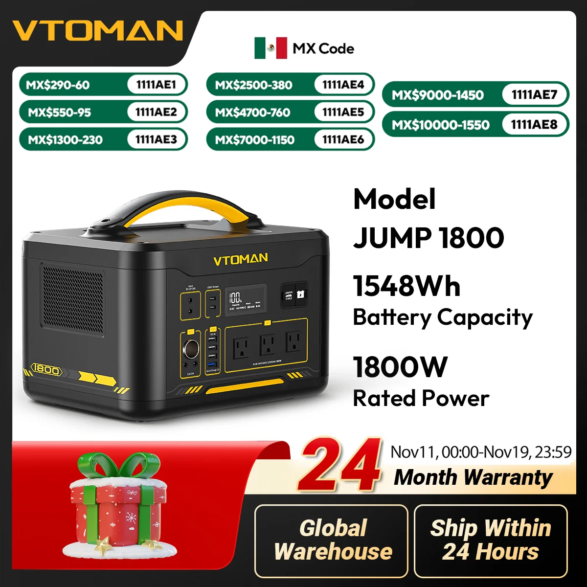 

VTOMAN JUMP 1800 Power Station 1548Wh LiFePO4 Battery 1800W Emergency Power Supply for Outdoor Camping Home Energy Power