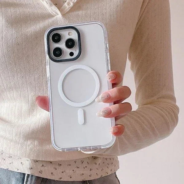 2.5 Acrylic Black White Border Magnetic Phone Case Cover for IPhone 12 13 14 15 16 Pro Max Case