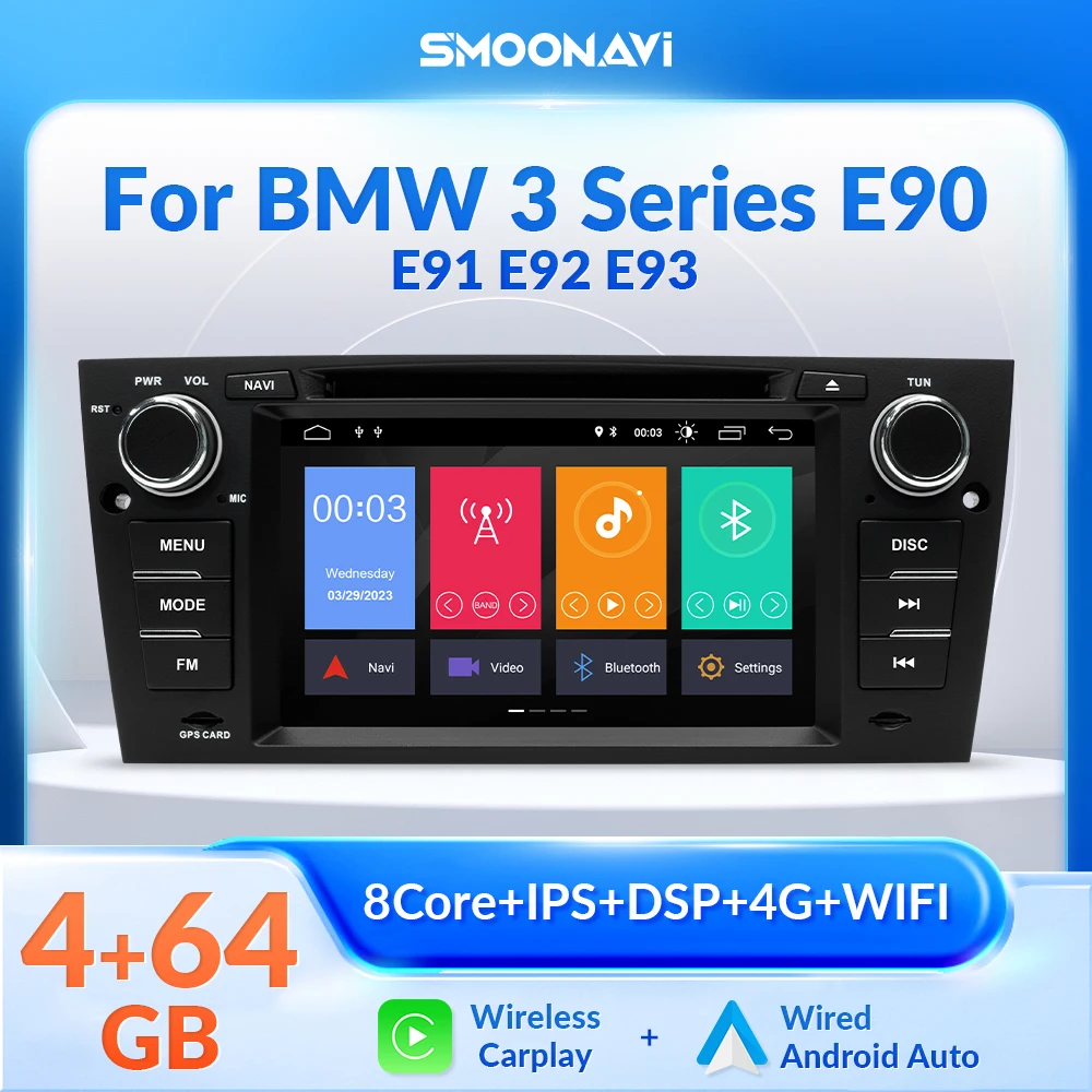 AI Voice Wireless Carplay Wifi 4GB 64GB Android 12 Car DVD Player For BMW E90/E91/E92/E93 Multimedia 8 Core DSP Navigation GPS