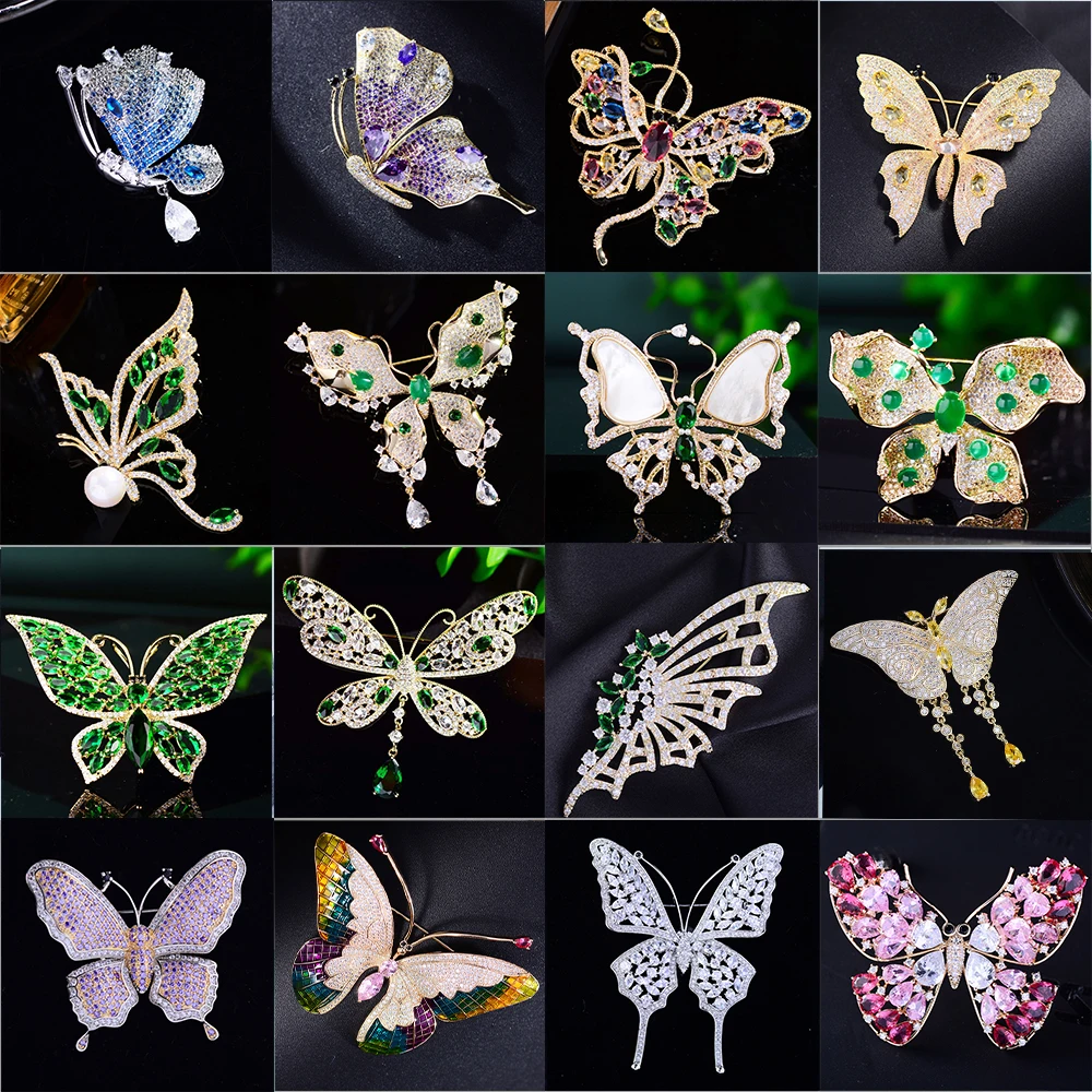 

Korean Fashion Green Zircon Butterfly Broochpins Elegant Temperament Insect Shiny Brooch Coat Clothing Hat Accessories Women