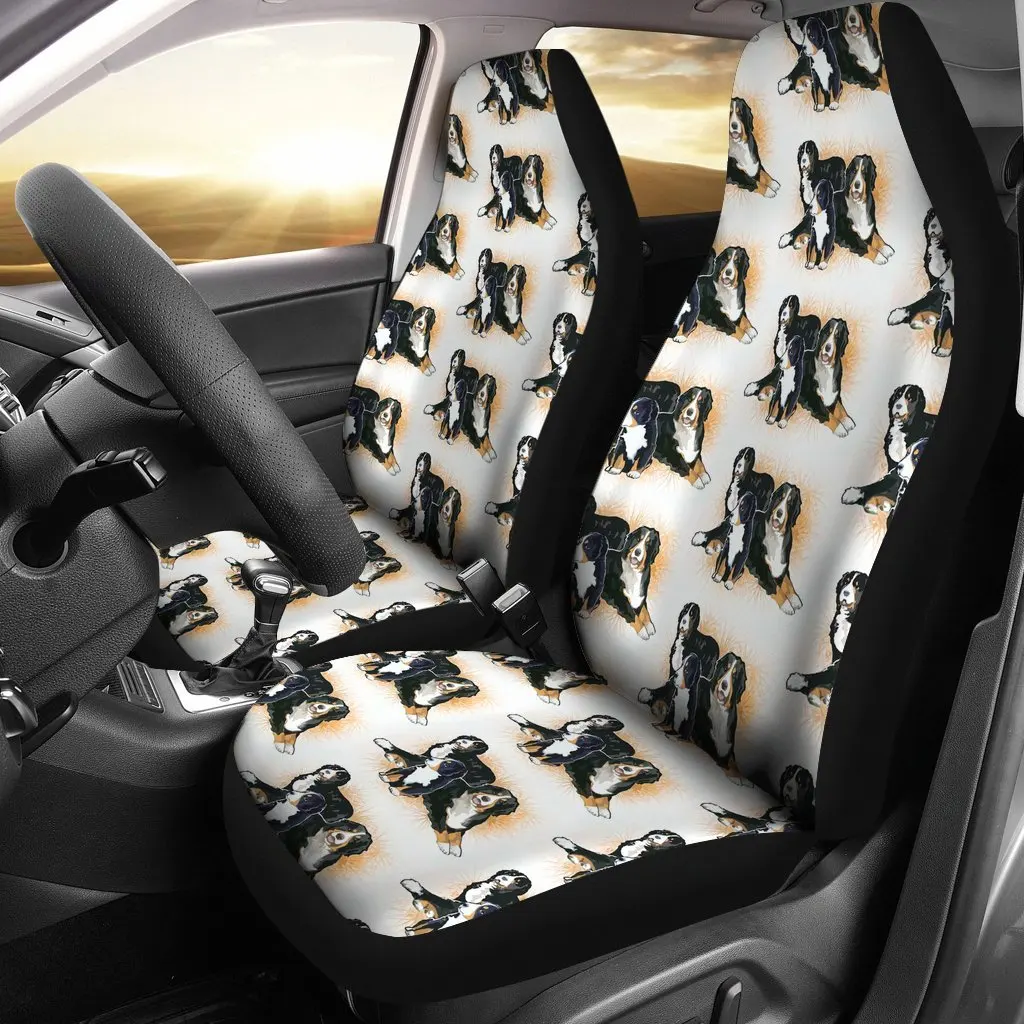 Bernese Mountain Dog Family Print Car Seat Covers Set 2 Pc, Car Accessories Seat Cover