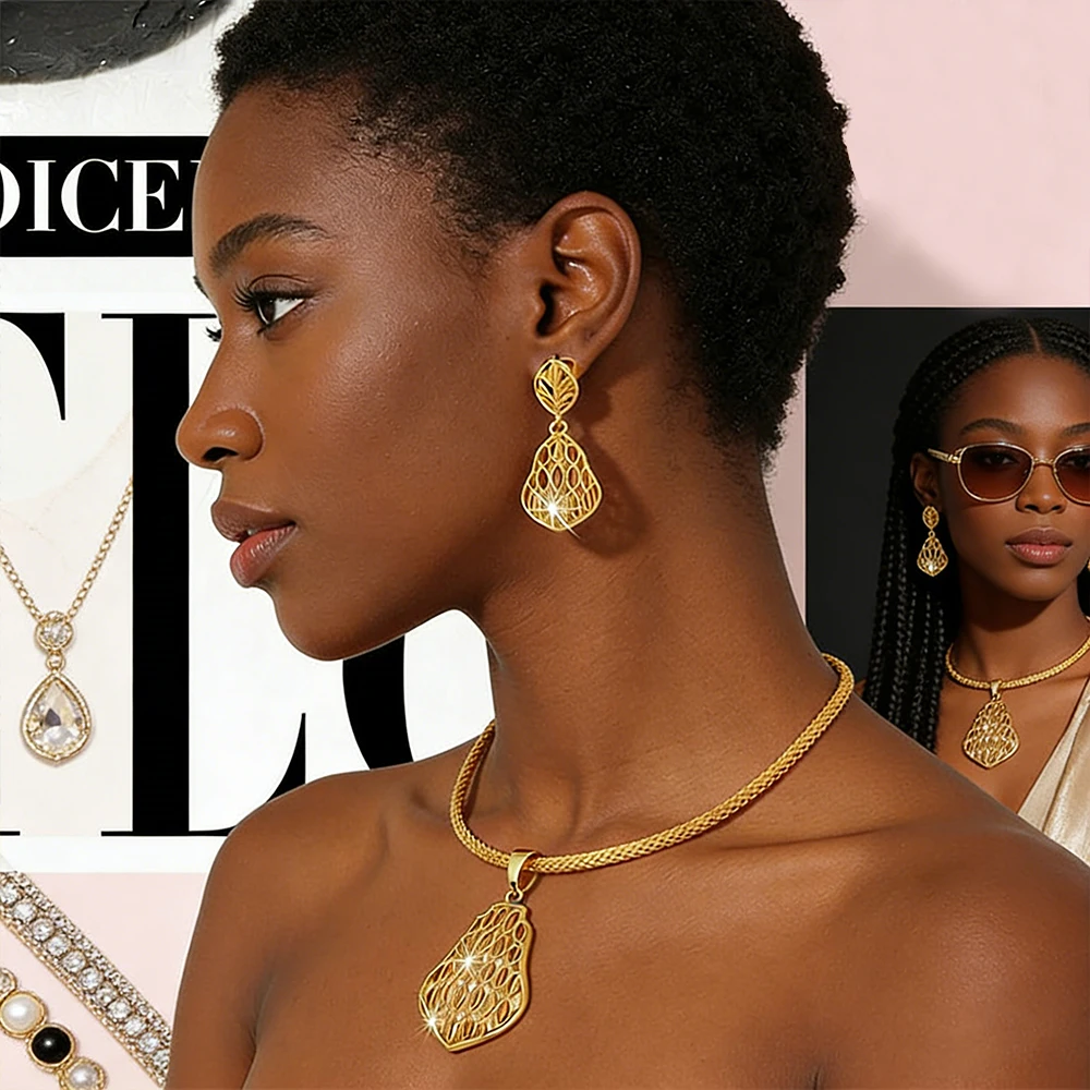 

Necklace Gold Color Earring Set Drop Earring Necklace Jewelry Design Jewelry African Lady Sets Necklace Party Wedding Jewelry