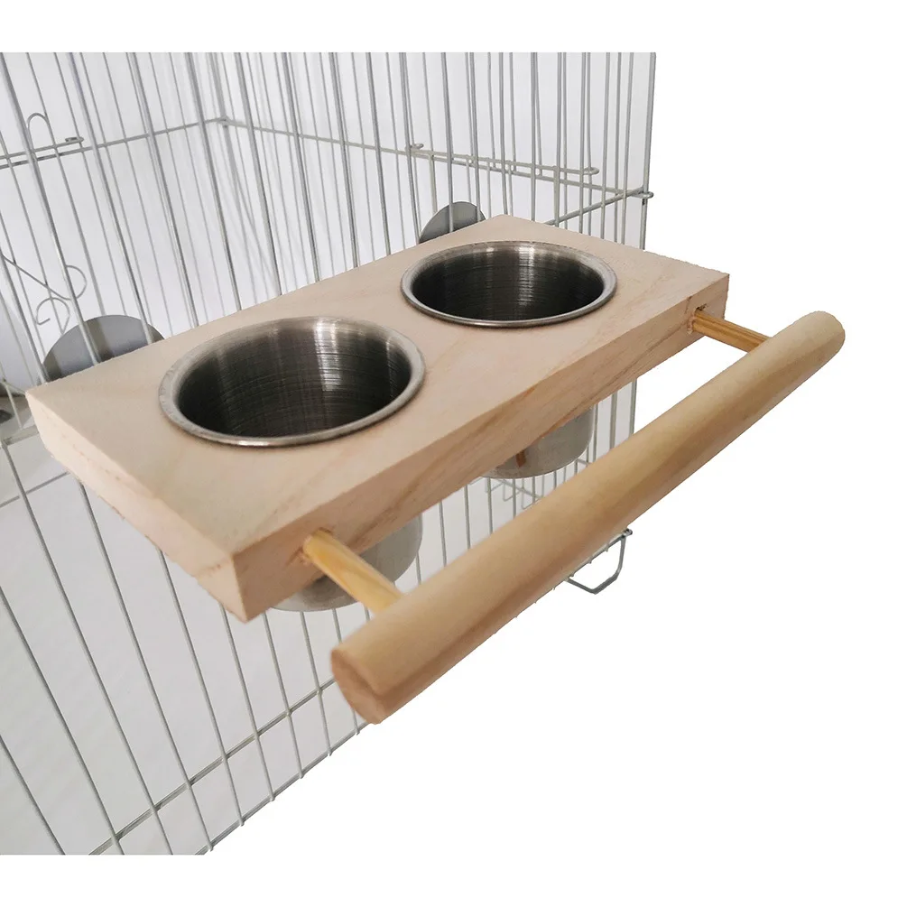 Bird Parakeet Stainless Steel Food Box Food Jar Food Bowl Drinking Cup With Stand