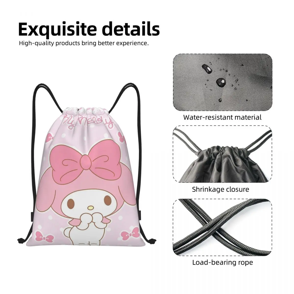 Sanrio Kawaii My Melody Drawstring Backpack Sports Gym Bag Water Resistant Anime String Sackpack for Working Out