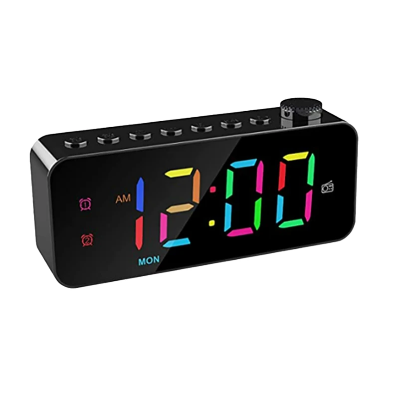 

RGB Digital Alarm Clock Radio Dual Alarm With Weekday/Weekend Mode, Snooze, FM Radio Sleep Timer, USB Charging Port