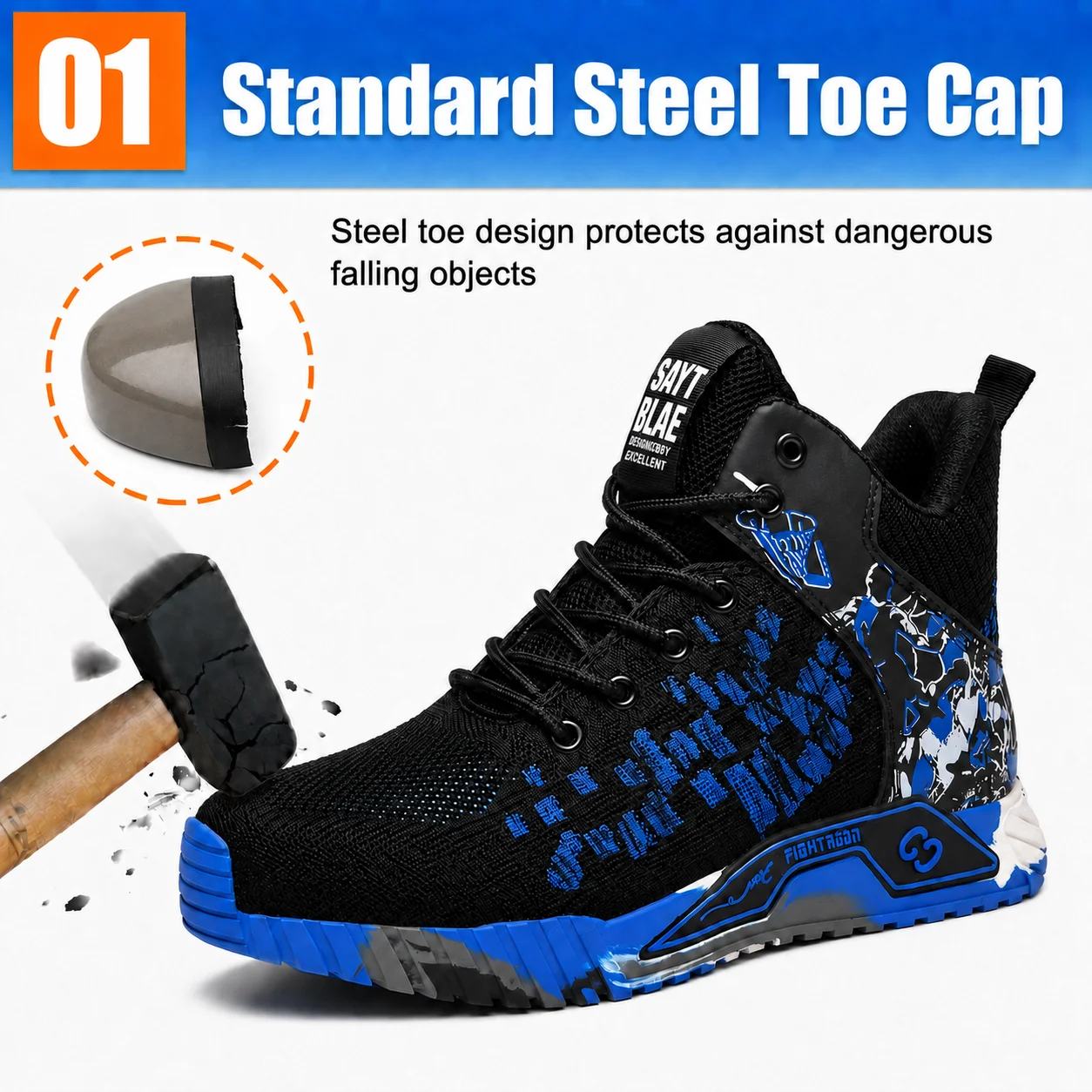 Comfortable Durable Men's Safety Shoes Anti-Smash Anti-Impact Work Shoes Resistant Durable Construction Men's Sneakers
