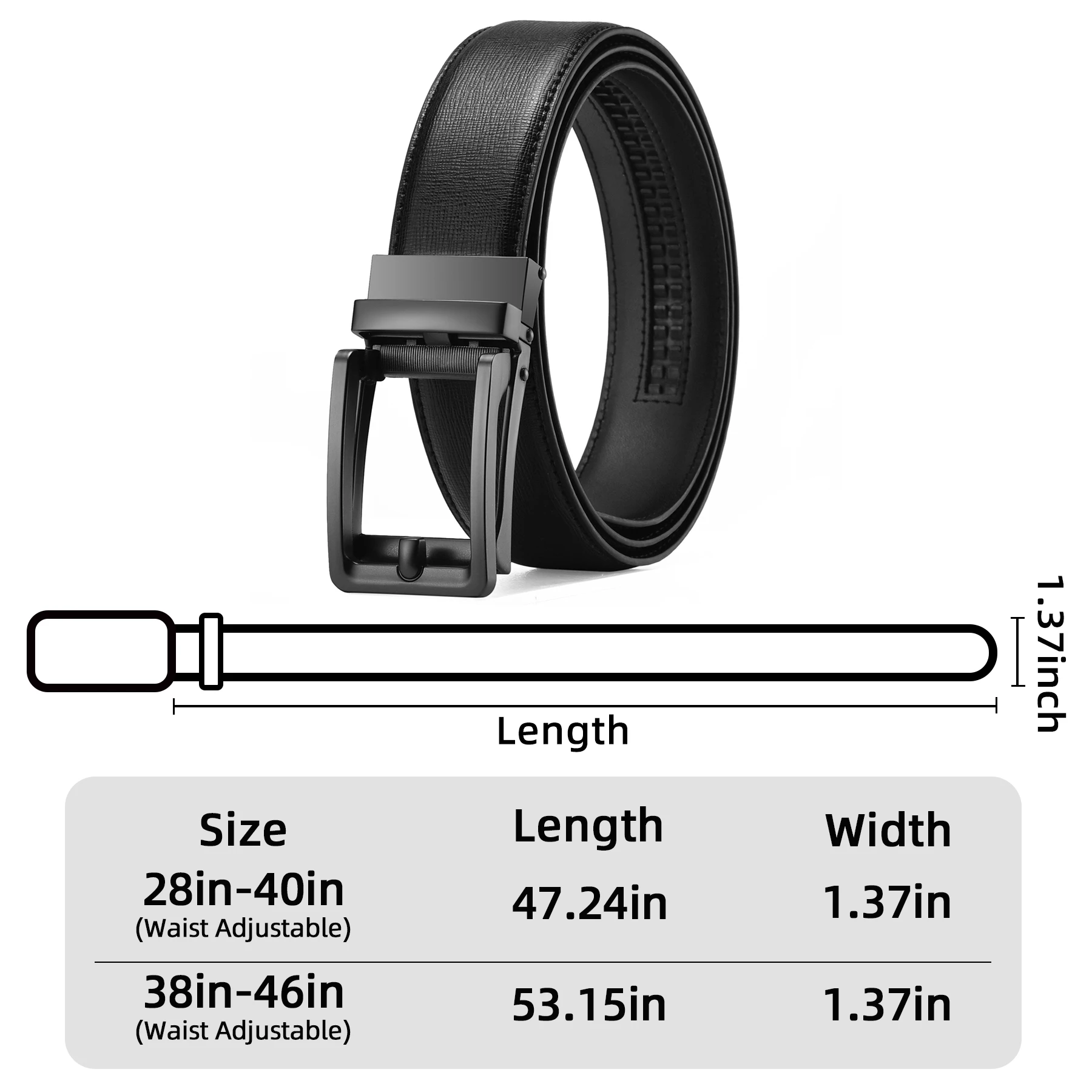 حزام جلد للرجال، حزام بسقاطة منزلق مع جلد ممتاز، حزام فستان بسقاطة مع مشبك نقرا تلقائي، هدية للزوج