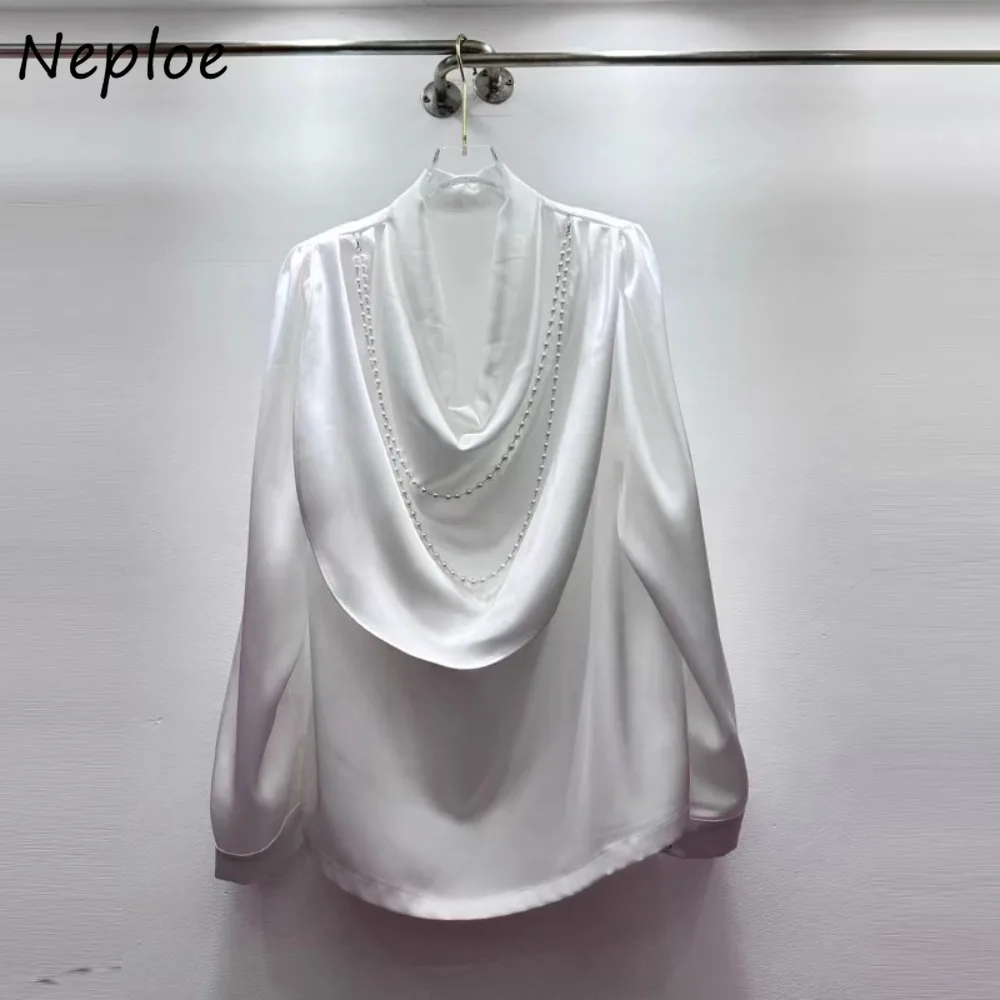 

Neploe Casual Satin Premium Elegant Blusas All-match French Style Loose Office Lady Ropa Mujer Career Slim Office Lady New Shirt