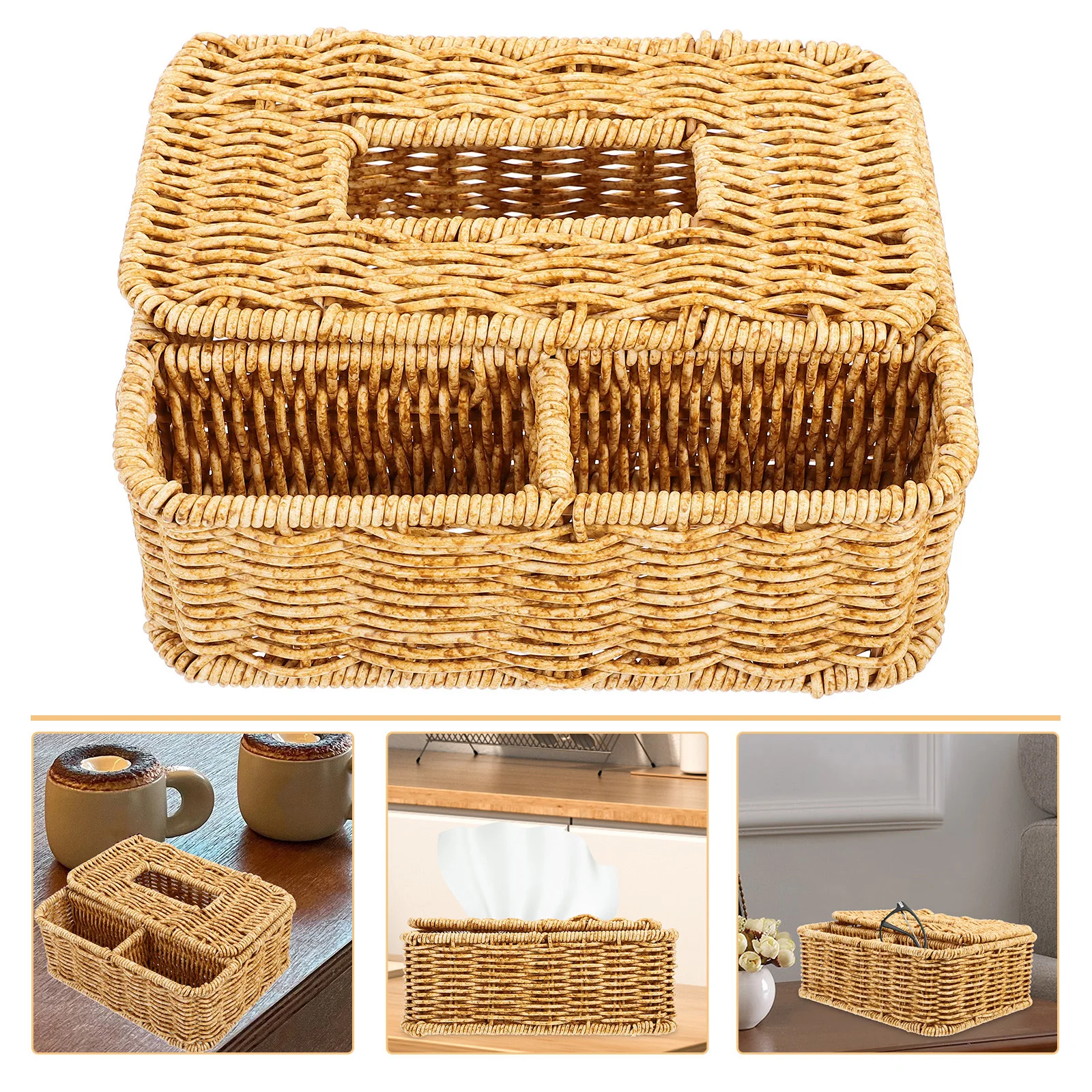 

Multi-Functional Tissue Box Premium Material Desktop Organizer Storage for Remote Controllers Makeup Glasses Keys Home Office