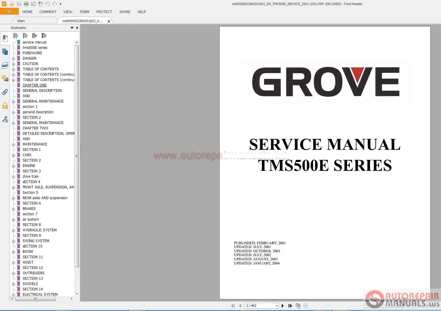 

Grove Crane TMS SERIES FULL SERVICE MANUAL
