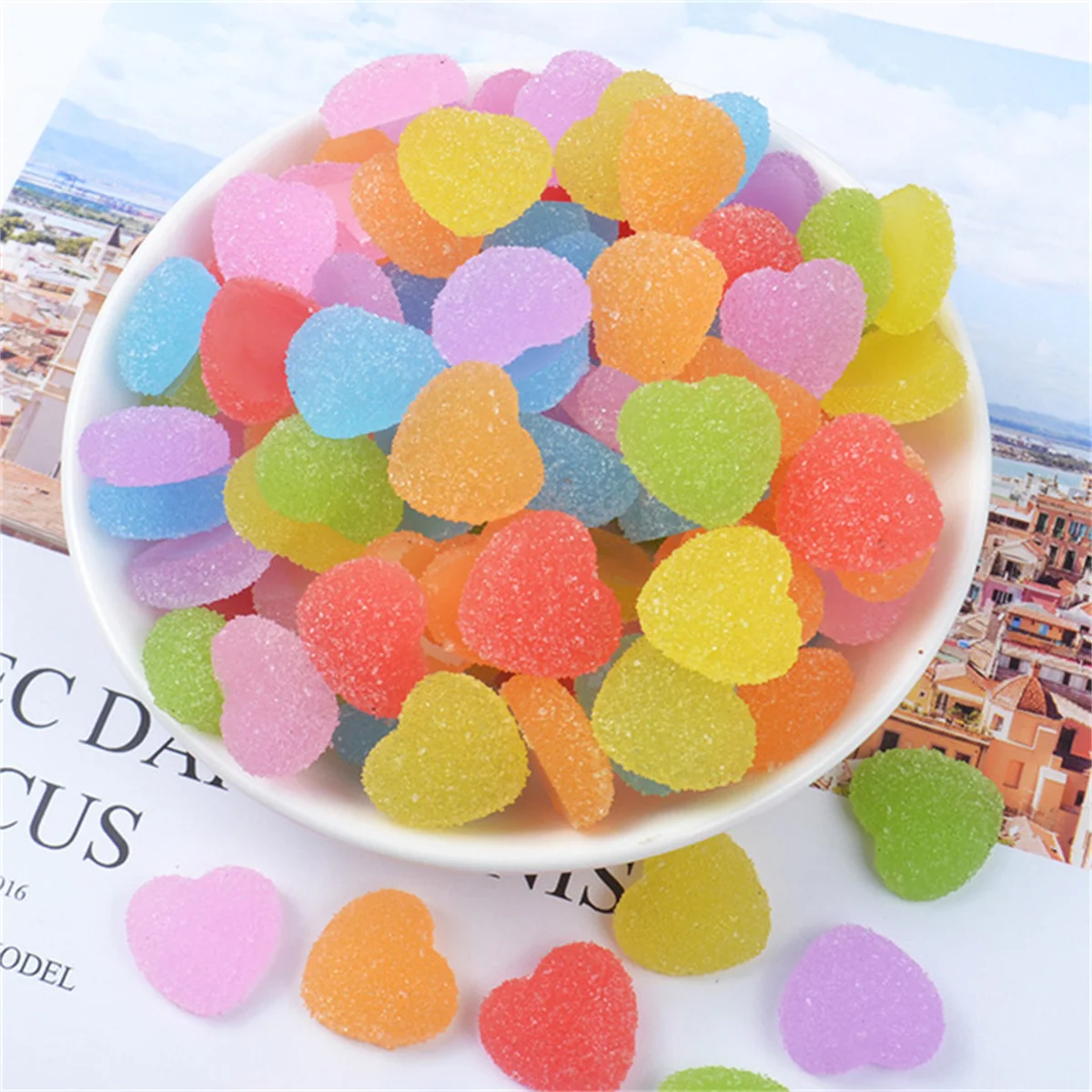 10pcs Soft Candy Heart resina Nail Art Charms strass gommoso Solid Gradient Love Star Design decorazioni per unghie accessori fai da te