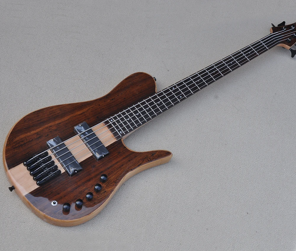 

5 Strings Neck-thru-body Electric Bass with Walnut Maple Veneer,Active Circuit,Rosewood Fretboard