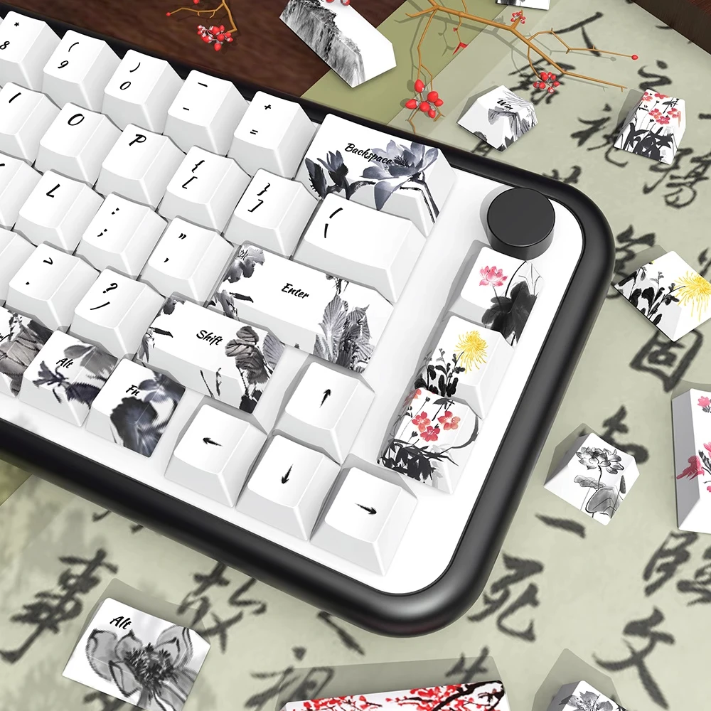 158 Keys Ink Chinese Style Keycaps Set Cherry Profile Dye-Sub Cherry Profile PBT Keycap For Mx Switch Mechanical Keyboard