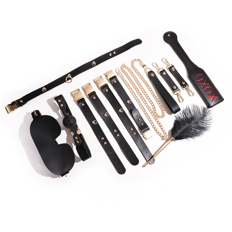 BDSM Roleplay Restraint Toy 9-Piece Set - Slave Bondage Submission Training Game Gear for Adult Couples SP Spanking Tease Toys