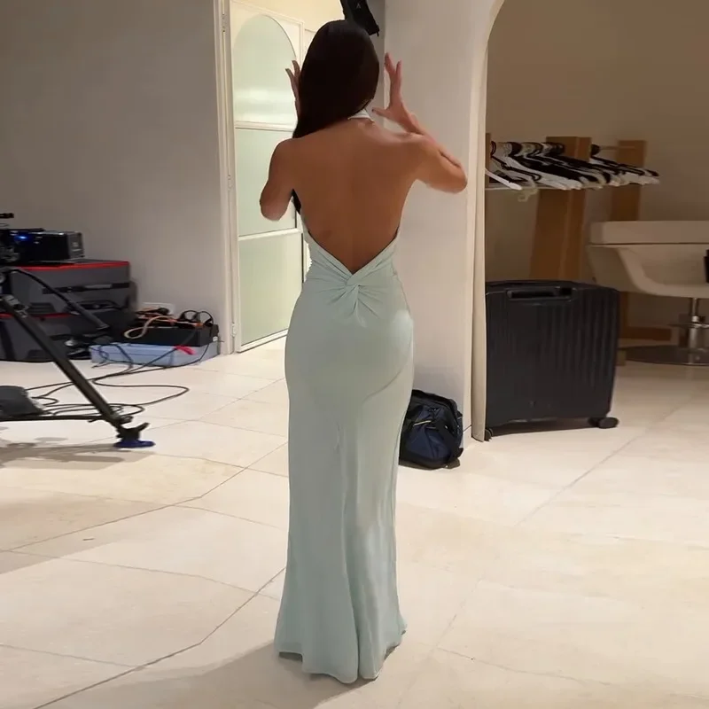 แขนกุด Halter คอ Backless ไหล่เย็น Mermaid เกสต์ Ruched Prom Party Club Going Out Maxi ชุดผู้หญิงยาวชุดเข้ารูป