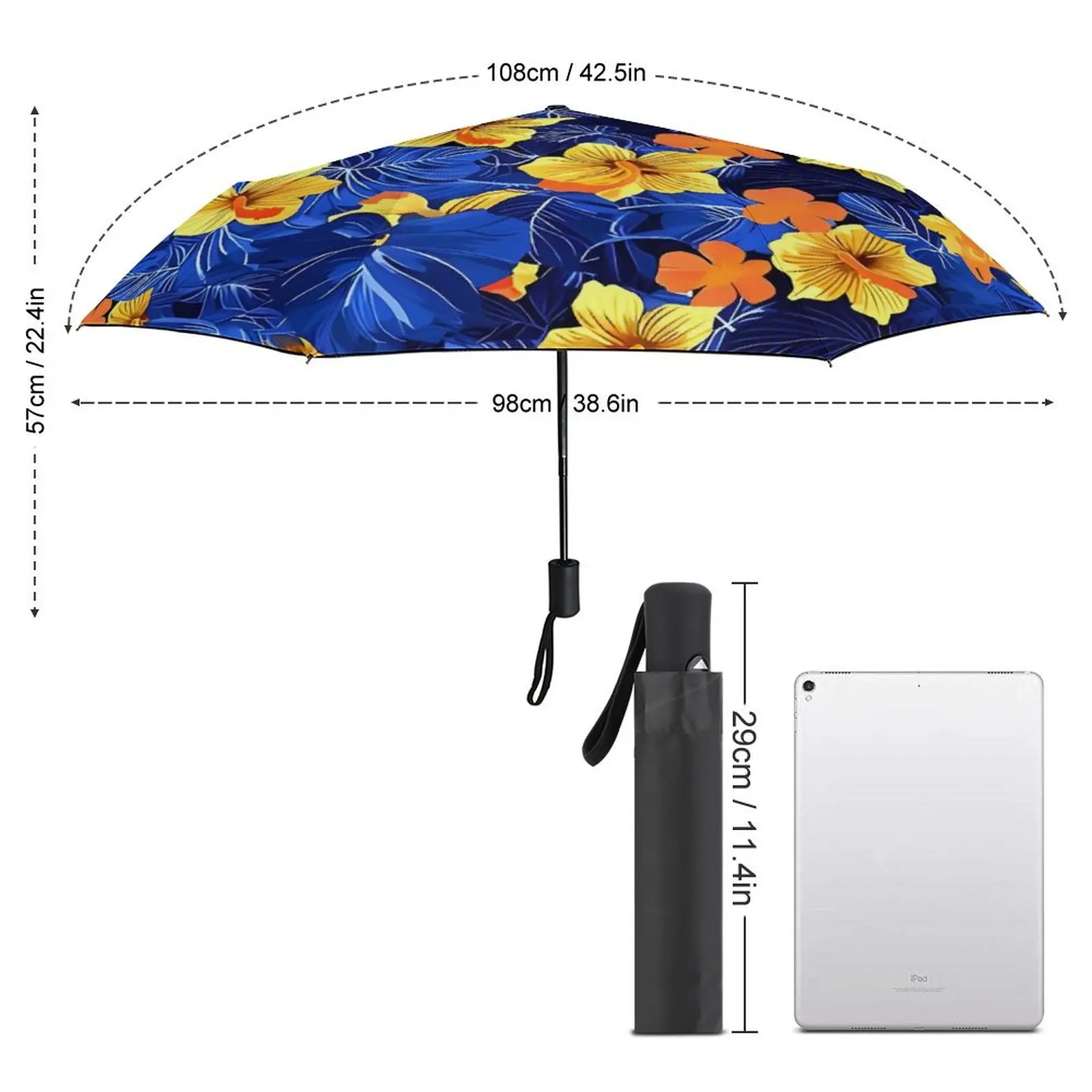 Tropical Flower Three Fold Auto Umbrella Hibiscus Floral Print Strong Umbrella Design Summer Rain And Sun UV Resistant Umbrella