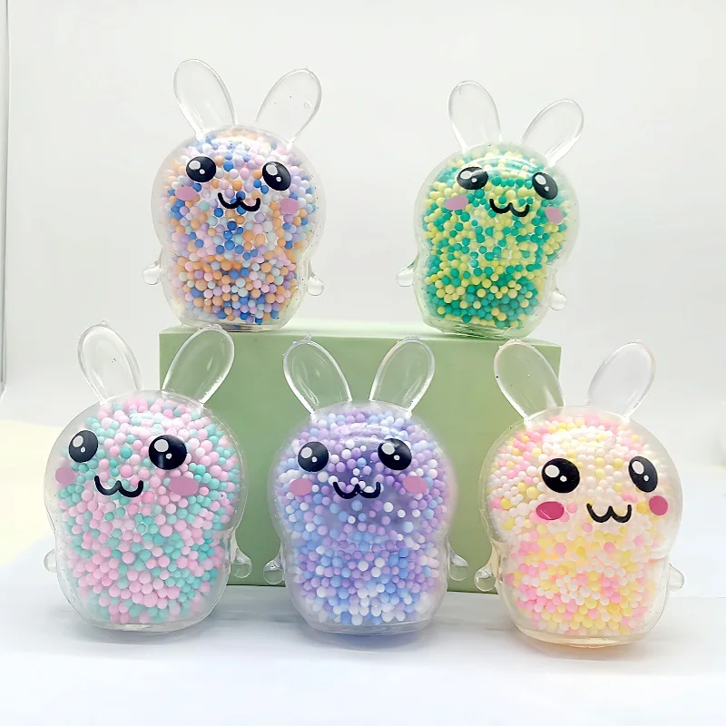 2Pcs Transparent Air Foam Rabbit Pinch Creative Cute Colourful Balls Rabbit Soft Squeeze Toy Kids Stress Relief Fidget Toy