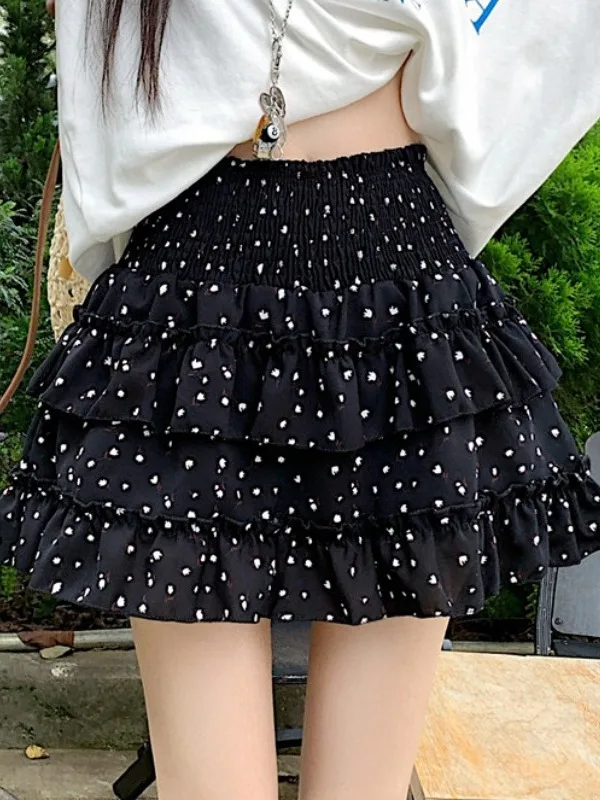 

Red Polka Dot Cake Skirt High Waist A-Line Pleated Skirt for Women Summer Slimming Bumpy ort Skirt Trendy Girl