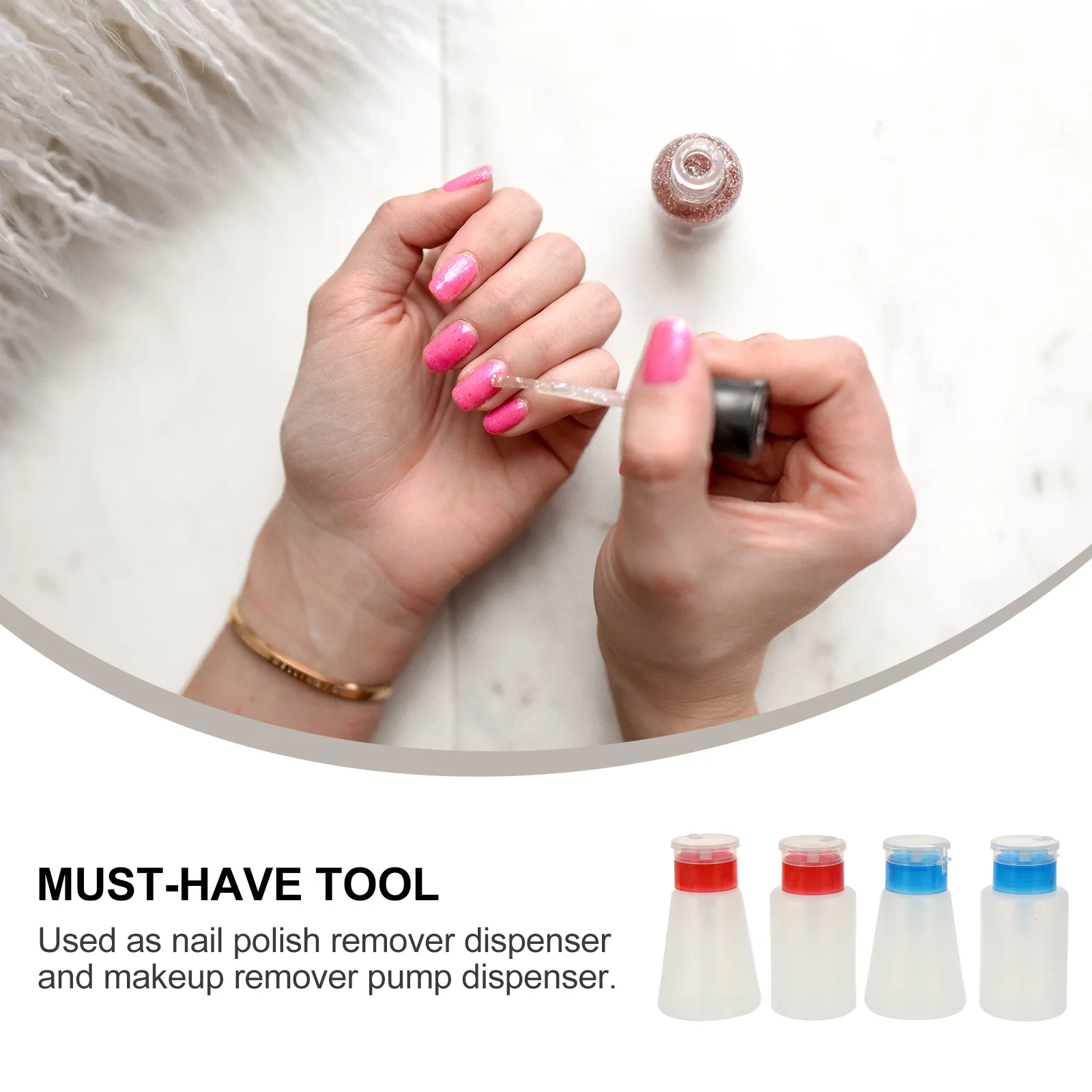 4 Pcs Nail Polish Remover Alcohol Bottle Liquid Storage Pump Dispenser Soap 11x7cm Push Down Container Pressing Travel