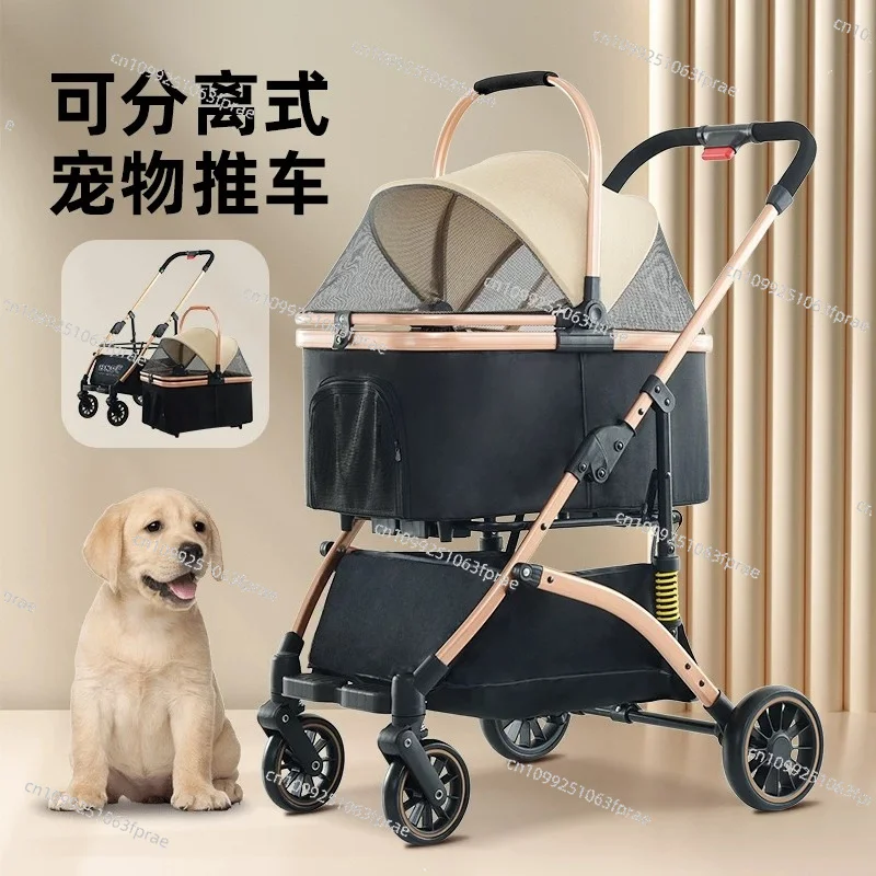 Lightweight Split Foldable Pet Trolley, Detachable Outdoor Travel Cart for Small Medium Dogs Cats Walking Outing