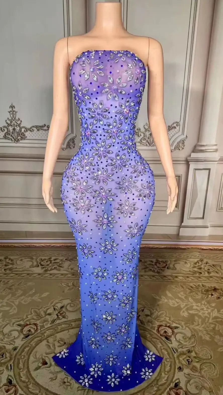 

ZD Sequin Maxi Women's Evening Dress Birthday Party Gowns Pageant Rhinestone Prom Dress