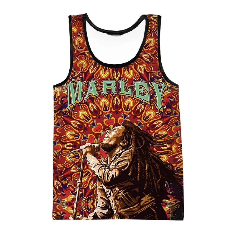 Summer New Hot Singer Bob Marley Vest 3D Hip Hop Trendy Men\'s Sleeveless Tank Tops Reggae Music Top Fitness Oversized Streetwear