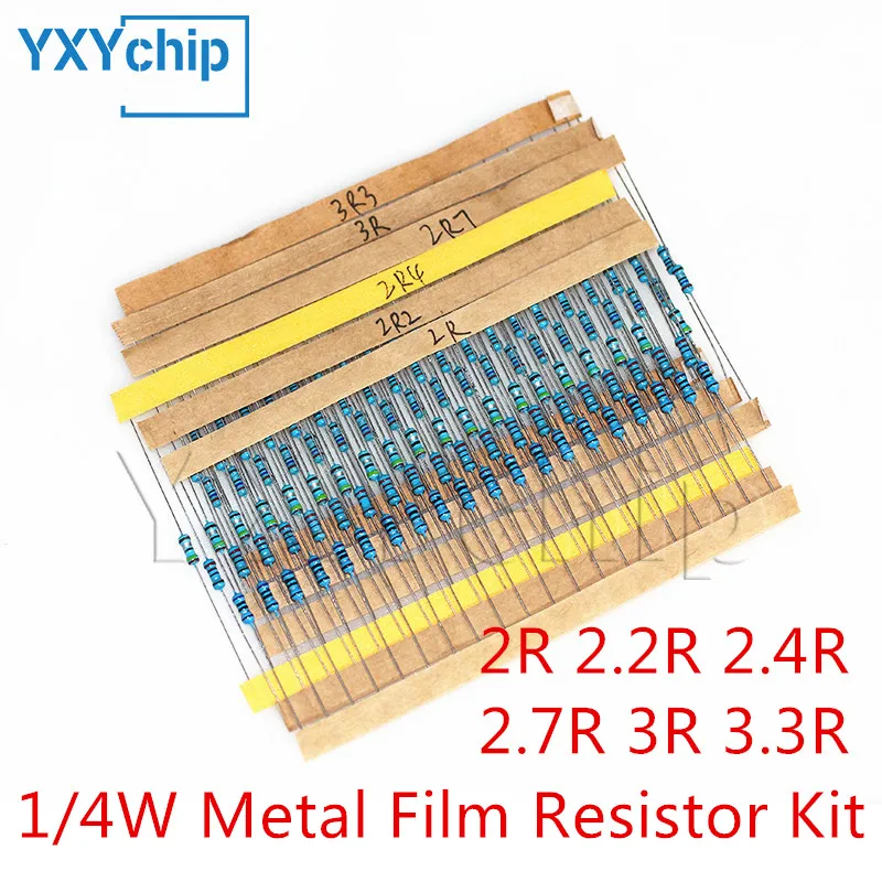 100/120PCS 1/4W Metal Film Resistor Kit 0.25W 1% Resistance 2R 2.2R 2.4R 2.7R 3R 3.3R Ohm for Car Airbag Repair Resistors