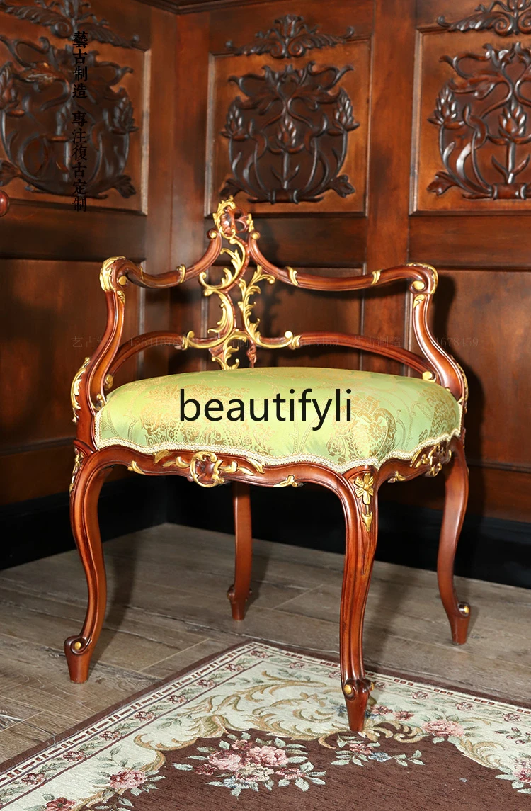 

French Rococo solid wood gold-painted corner chair carved retro nostalgic art space decorative chair