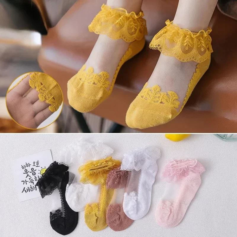 Sommer Baby Mädchen 0-8 Y Rüschen Spitze Ultradünne Kristall Sheer Socken Kinder Mädchen Prinzessin Knöchel Rüschen Spitze unsichtbare No Show Socken