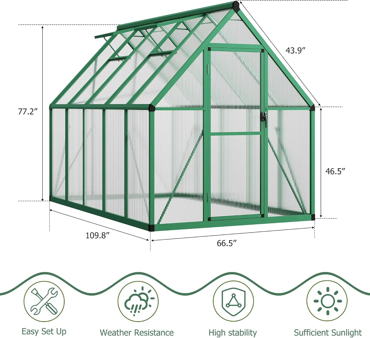 8x12 FT Outdoor Greenhouse, Polycarbonate Greenhouse with Roof Vent and Ground Nails, Aluminum Large Walk-in Green House w/ Lock
