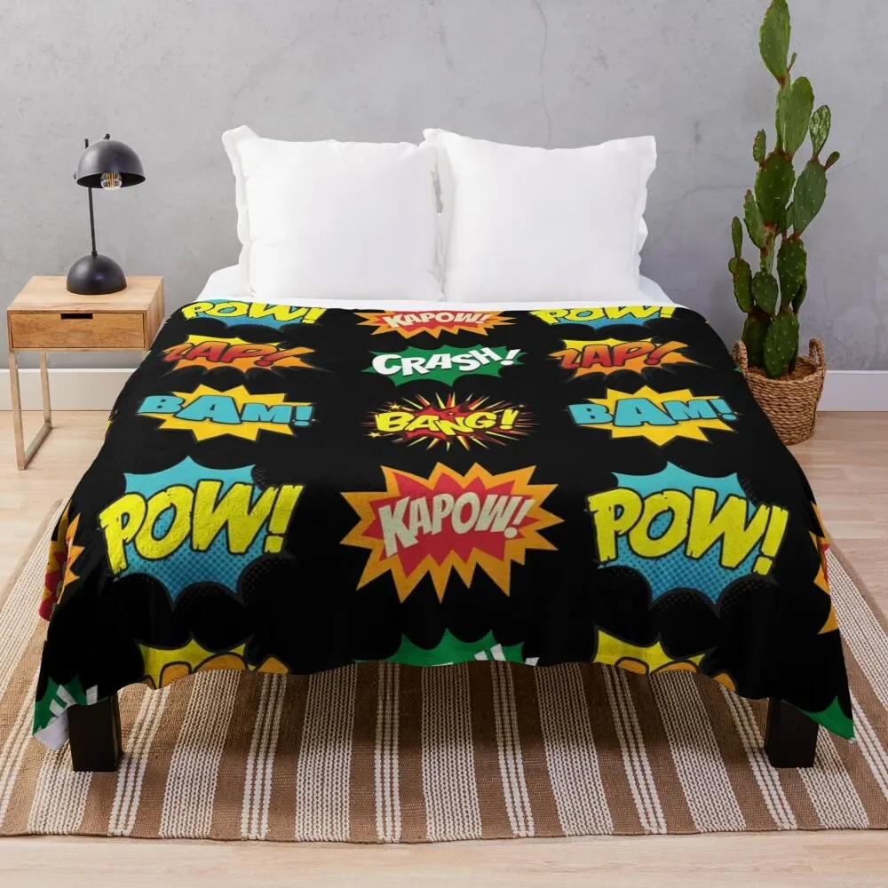 

Fight Scene Noises Sounds Comic Books Onomatopoeia Throw Blanket valentine gift ideas warm winter Blankets