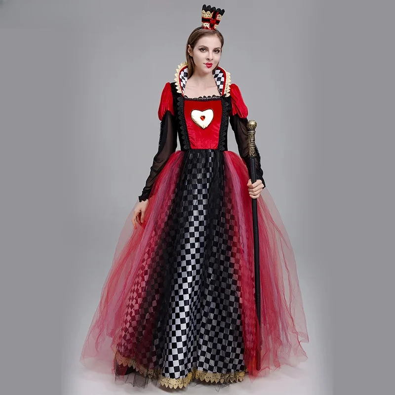 Rode Hartenvrouw Prinses Jurk Alice In Wonderland Cosplay Fancy Dress Delux Party Girls Halloween Carnaval Cosplay Kostuum